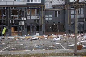 A residential building was destroyed as a result of shelling and explosions in Bucha
