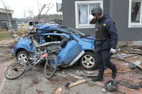 The car was destroyed by shelling and explosions in Bucha