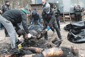 Burnt bodies of killed civilians in Bucha