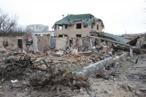 A residential building was destroyed as a result of shelling and explosions in Bucha