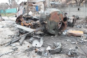 Destroyed military equipment of the Russian army in Bucha