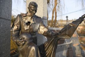 Monument to soldiers killed in World War II damaged in Gostomel as a result of explosions and shelling by occupiers