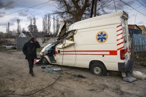 An ambulance in Gostomel was destroyed as a result of explosions and shelling by the occupiers