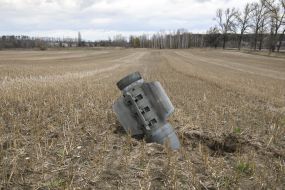 An unexploded shell on a field in Gostomel