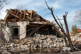 A residential building destroyed by shelling in Chuguev