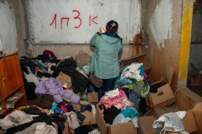 A local resident in a bomb shelter in Chuguev