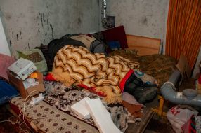 A local resident in a bomb shelter in Chuguev