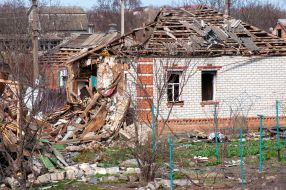 A residential building destroyed by shelling in Chuguev