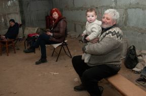 Locals in a shelter in Kharkiv