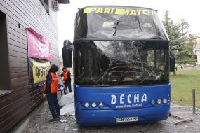 Damaged bus of FC "Desna" (Chernihiv)