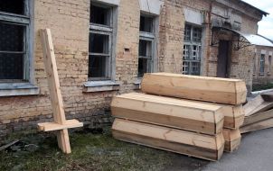 Coffins near the hospital morgue