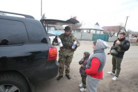 Ukrainian military distributes food to residents of Andriyivka village, Bucha district
