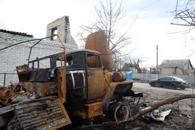 Burned Russian military vehicle