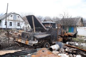 Burned Russian military vehicle