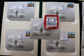 Envelopes and stamps "Russian warship, go…!" before special redemption