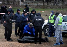 Exhumation of bodies from the mass grave in Bucha