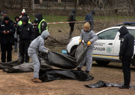 Exhumation of bodies from the mass grave in Bucha