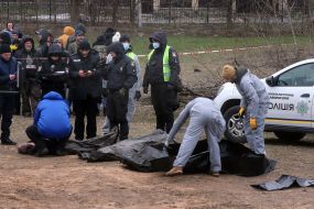 Exhumation of bodies from the mass grave in Bucha