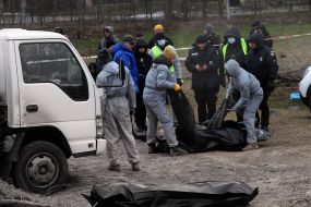 Exhumation of bodies from the mass grave in Bucha