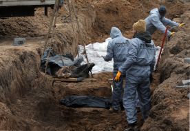 Exhumation of bodies from the mass grave in Bucha