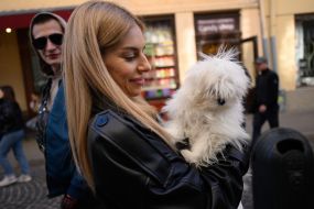 Girl with a dog in Lviv