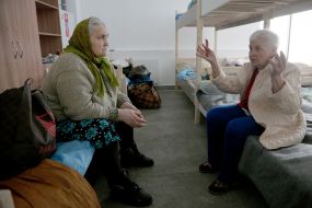 Elderly women in a refugee center in Lviv