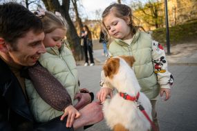 Girls and dog during a walk