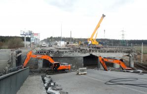 Reconstruction of the blown up bridge over the river Irpin in the village of Stoyanka