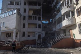 Destroyed part of the house after the rocket attack in Odessa