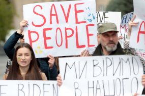 A rally demanding the rescue of Ukrainian military and civilians in Mariupol