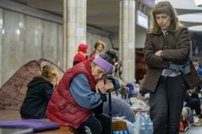 People at one of the metro stations in Kharkiv