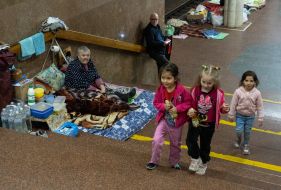 People at one of the metro stations in Kharkiv