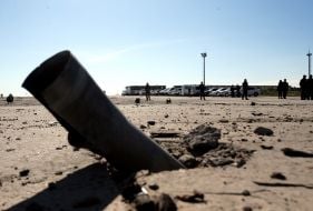 Unexploded rocket on the airfield of the Gostomel airport