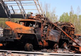 Russian military equipment turned into piles of scrap metal on the territory of the Gostomel airfield