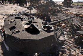 Russian military equipment turned into piles of scrap metal on the territory of the Gostomel airfield