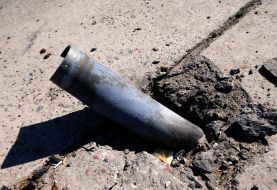 Unexploded rocket on the airfield of the Gostomel airport