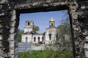 Half-destroyed church in the village of Lukashivka