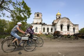 Half-destroyed church in the village of Lukashivka