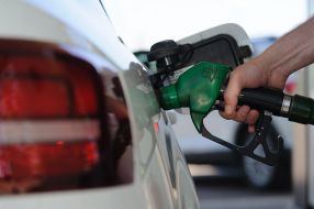 Refueling the car at the gas station in Lviv
