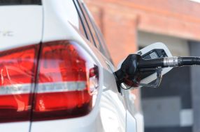 Refueling the car at the gas station in Lviv