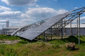 Solar power plant of Vilkhiv meat-packing plant after the shelling in the village of Olkhivka