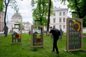 Suitcase art object in Lviv