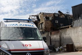 Destroyed bridge in Chernihiv