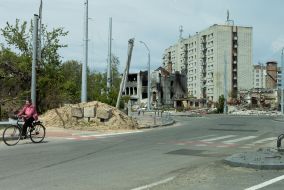 Destroyed bridge in Chernihiv