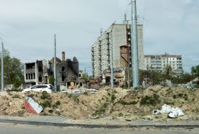 Destroyed bridge in Chernihiv