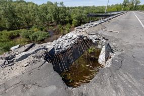 Destroyed bridge in Chernihiv