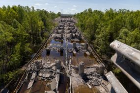 Destroyed bridge in Chernihiv