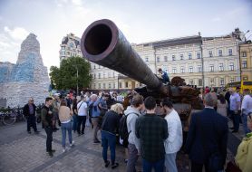 Destroyed Russian military equipment on Mikhailovskaya Square
