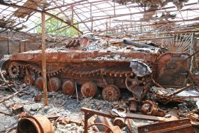 Burnt military equipment of the occupiers in Borodyanka (Kyiv region)
