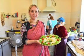 Servants and parishioners of the Zaporozhye Hare Krishna Church prepare food for people according to ancient recipes and technologies